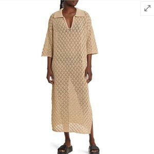 Topshop Pointelle Stitch Polo Sweater dress in Stone  size M